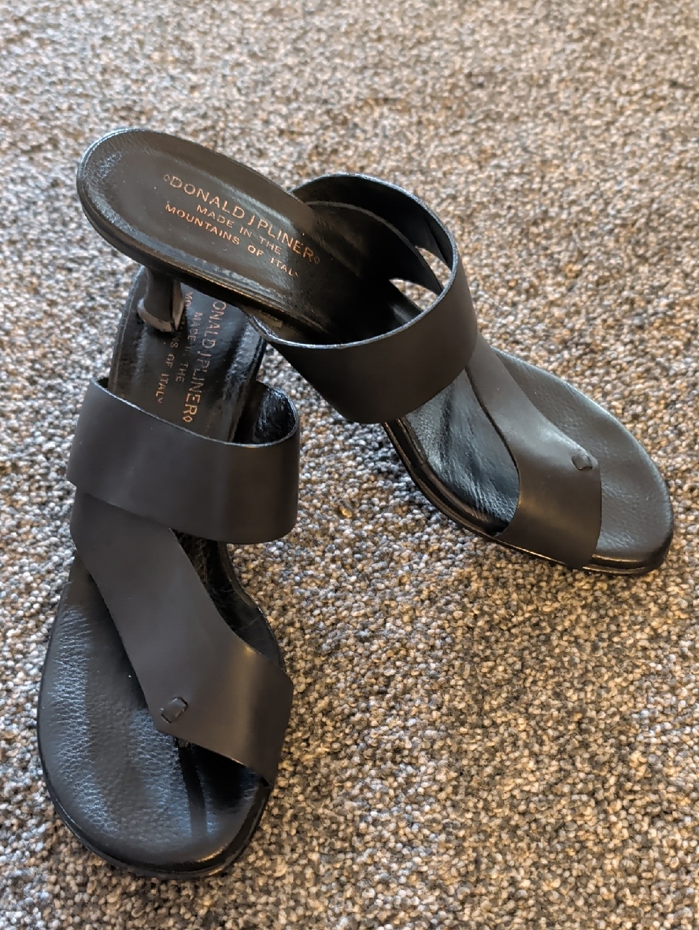 Donald J. Pliner Black Leather Cross-Strap Slide Mules